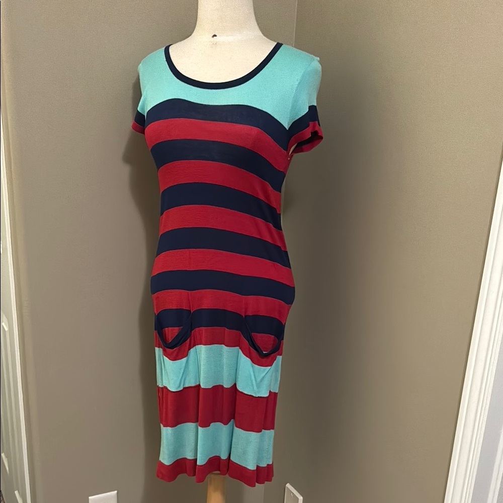 Kensie Multicoloured Knee-Length Sheath Dress with Short Sleeves Size Medium